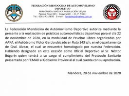 Permisos otorgados, pruebas en Gral. Alvear, debido a…