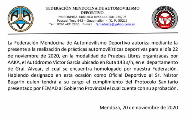 Permisos otorgados, pruebas en Gral. Alvear, debido a…