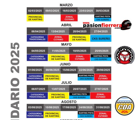 Calendario 2025 de todas las especialidades bajo la fiscalización de FeMAD…